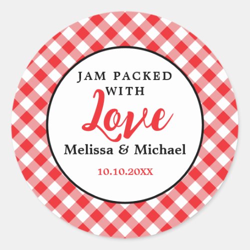 Jam Packed With Love Wedding Favor Red Gingham Classic Round Sticker