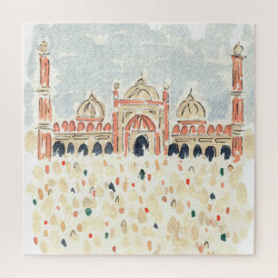 Jama Masjid Mosque India Watercolor Jigsaw Puzzle