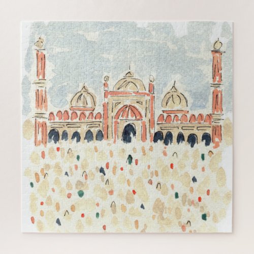 Jama Masjid Mosque India Watercolor Jigsaw Puzzle