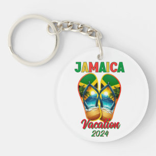 Jamaica 2024 Flip Flop Vacation Tropical Beach  Keychain