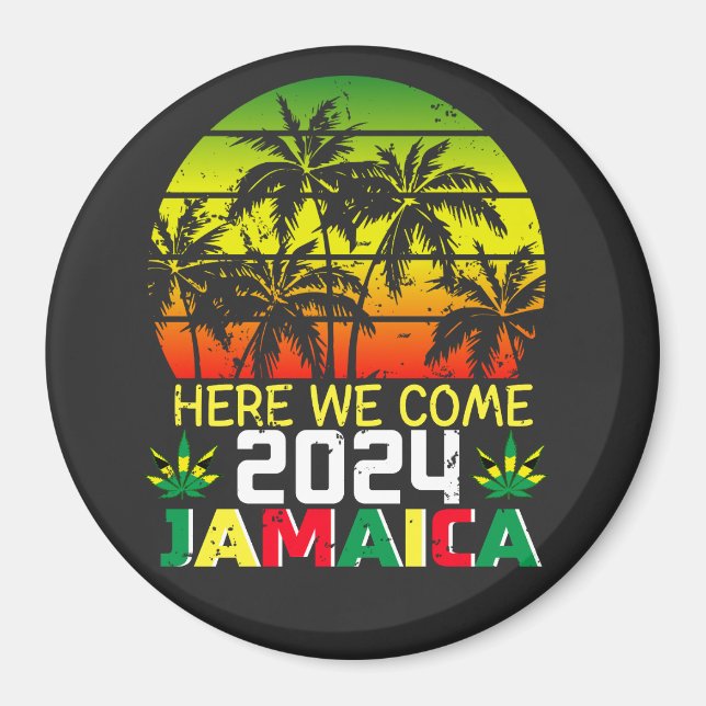 Jamaica 2024 Here We Come Circle Magnet (Front)