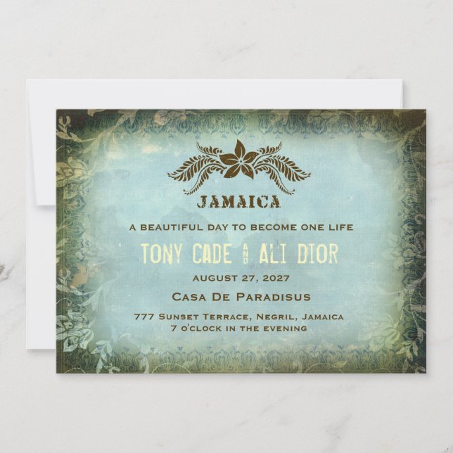 JAMAICA 2 Destination Invitation Vintage Linen (Front)
