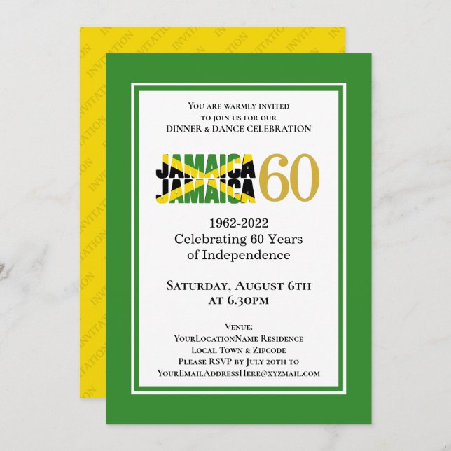 Jamaica 60th Anniversary Independence  Invitation (Front/Back)