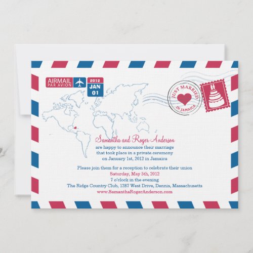 Jamaica Air Mail Post Wedding Reception Custom Invitations