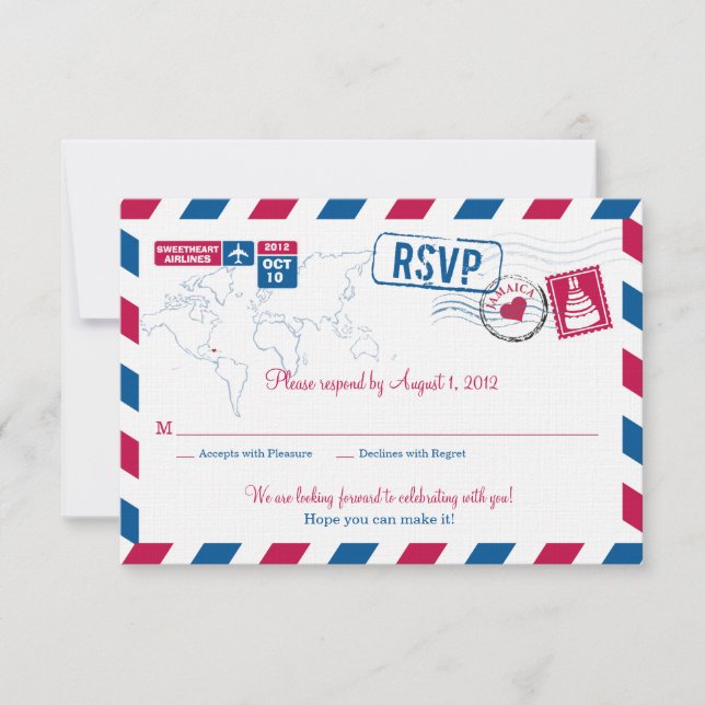 JAMAICA Air Mail Wedding RSVP Card (Front)