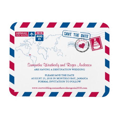 Jamaica Air Mail Wedding Save the Date 3x4 Magnet