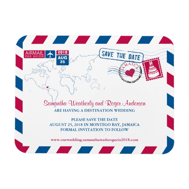 Jamaica Air Mail Wedding Save the Date 3x4 Magnet (Horizontal)
