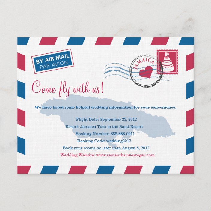 Jamaica Air Mail Wedding Travel Information Enclosure Card Zazzle Com