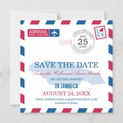 Jamaica Airmail Save the Date Magnetic Invitation