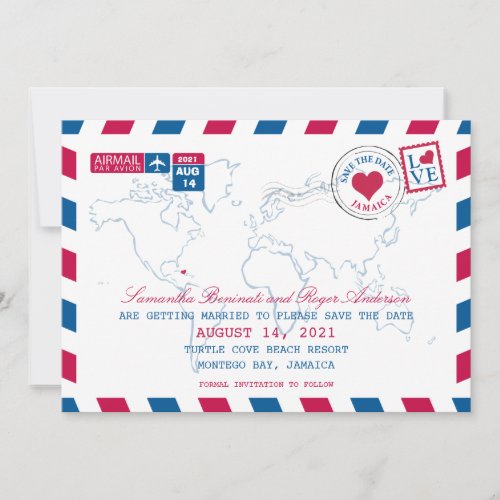 Jamaica AirMail Wedding Save the Date Invitation