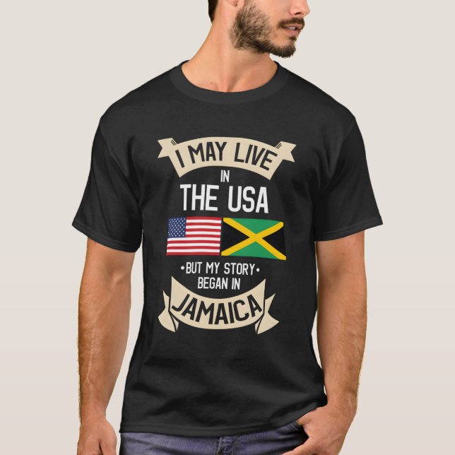 Jamaica American Flag Usa Jamaican Roots T-Shirt (Front)
