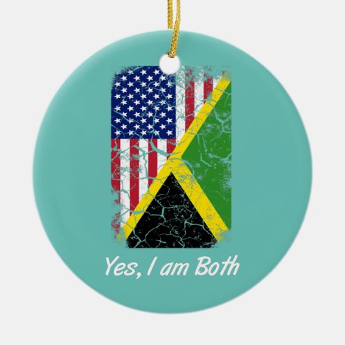 Jamaica American Flag Yes Im Both Jamaican Roots Ceramic Ornament