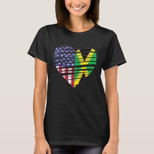 Jamaica American Grown Heart USA Patriot Heritage  T_Shirt