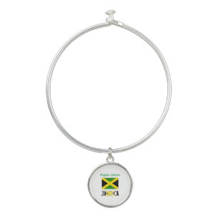 Jamaica and Jamaican Flag Green Personalization Bangle Bracelet