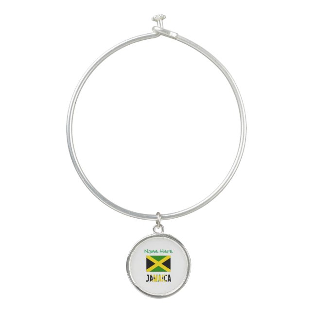 Jamaica and Jamaican Flag Green Personalization  Bangle Bracelet (Front)