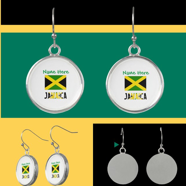 Jamaica and Jamaican Flag Green Personalization  Earrings (Creator Uploaded)