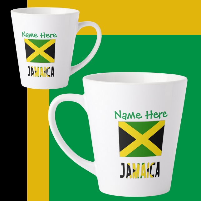 Jamaica and Jamaican Flag Green Personalization  Latte Mug (Creator Uploaded)