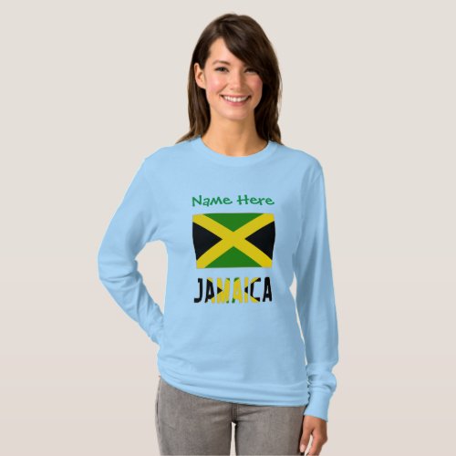 Jamaica and Jamaican Flag Green Personalization T_Shirt