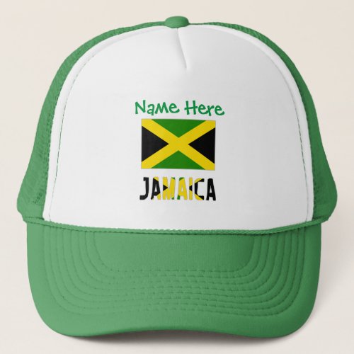 Jamaica and Jamaican Flag Green Personalization  Trucker Hat