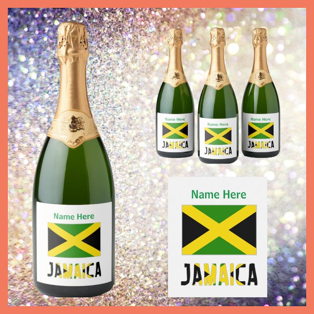 Jamaica and Jamaican Flag Personalized  Sparkling Wine Label (Creator Uploaded)