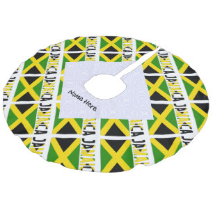 Jamaica and Jamaican Flag Tiled Personalized Faux Linen Tree Skirt