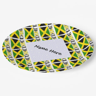 Jamaica and Jamaican Flag Tiled Personalized Paper Plates