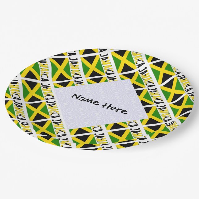 Jamaica and Jamaican Flag Tiled Personalized  Paper Plates (Angled)