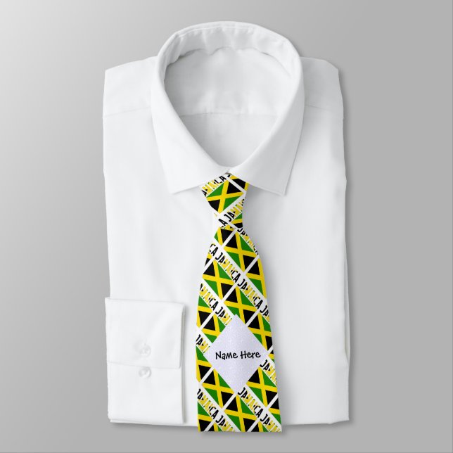 Jamaica and Jamaican Flag Tiled with Your Name Neck Tie (Tied)