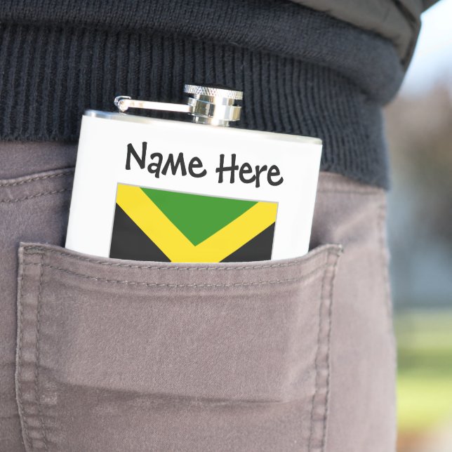 Jamaica and Jamaican Flag with Your Name Flask (In Situ)