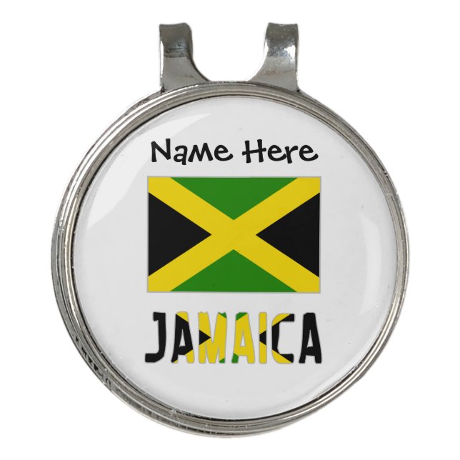 Jamaica and Jamaican Flag with Your Name Golf Hat Clip (Front)