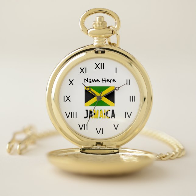 Jamaica and Jamaican Flag with Your Name Pocket Watch (Inside)