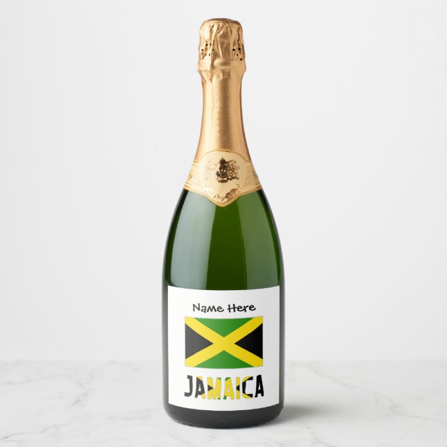Jamaica and Jamaican Flag with Your Name Sparkling Wine Label (Front)