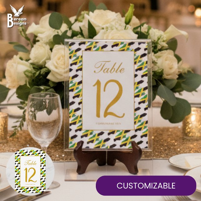 JAMAICA Banquet Celebration Wedding Table Number (Stylish JAMAICA TABLE NUMBER for weddings and special events. Customizable number and text.)
