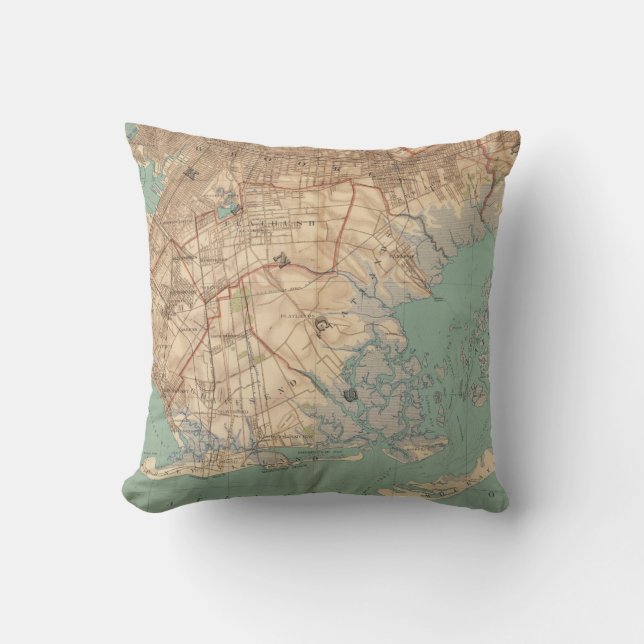 Jamaica Bay and Brooklyn Throw Pillow (Front)