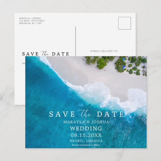 Jamaica Beach Destination Wedding Announcement Postcard (Front/Back)