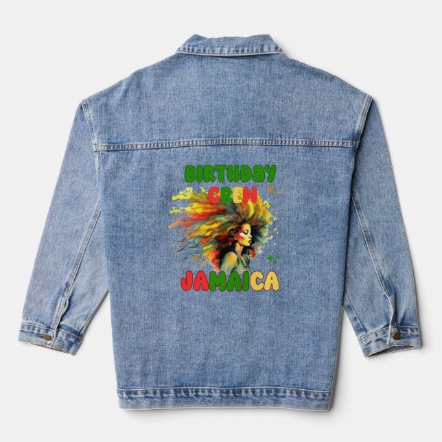 Jamaica Birthday Girl Matching Crew Travel Group Denim Jacket (Back)