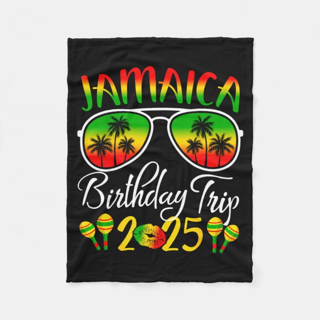 Jamaica Birthday Trip 2025 Funny Family Matching  Fleece Blanket (Front)
