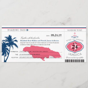Jamaica Blue/Pink Palm Tree Anchor Boarding Pass Invitation