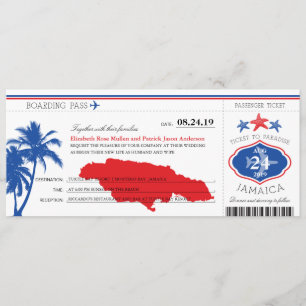 Jamaica Blue/Red Palm Tree Starfish Boarding Pass Invitation