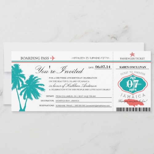 JAMAICA Boarding Pass Birthday Invitation