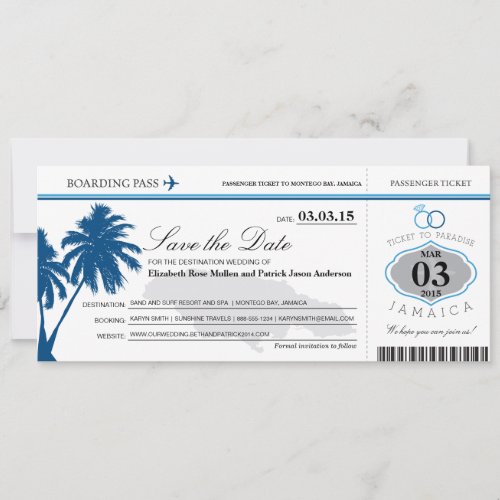 Jamaica Boarding Pass Save the Date