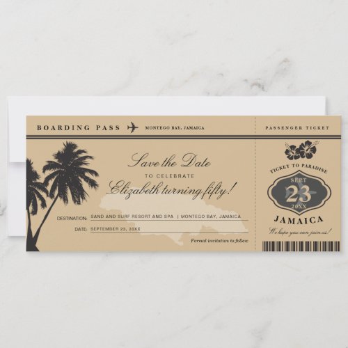 Jamaica Boarding Pass Save the Date Birthday