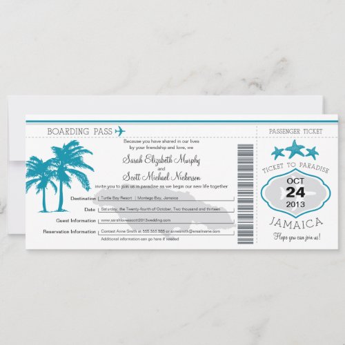 Jamaica Boarding Pass Wedding Announcements