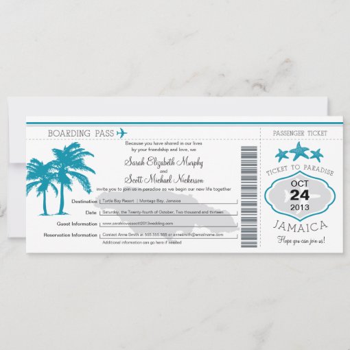 Jamaica Boarding Pass Wedding Invitation | Zazzle