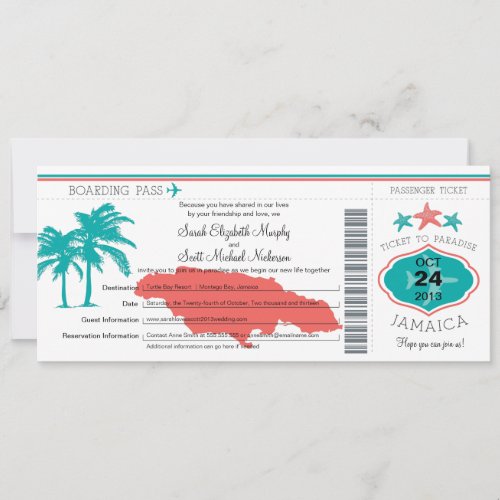 Jamaica Boarding Pass Wedding Invitations