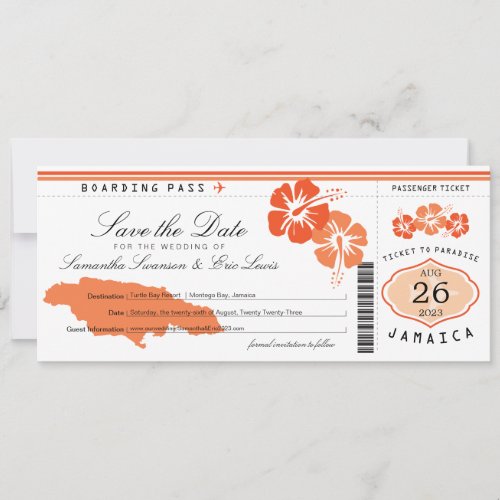 Jamaica Boarding Pass Wedding Save the Date