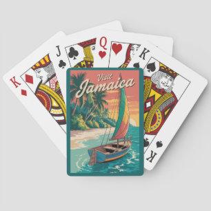 Jamaica Boat Illustration Travel Art Vintage Poker Cards