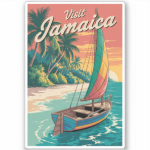 Jamaica Boat Illustration Travel Art Vintage Sticker