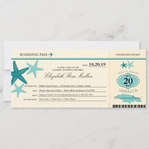 Jamaica Bridal Shower Boarding Pass Invitation