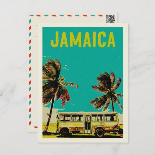 Jamaica bus and palm trees postcard